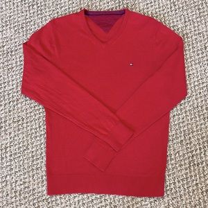 Tommy Hilfiger Flag Logo V-Neck Sweater - Red